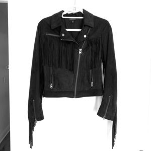 Topshop Fringe Suede Moto Jacket